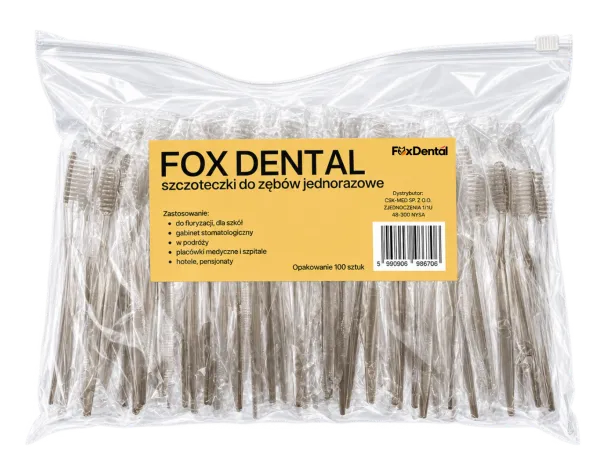 Opakowanie 100 szczoteczek jednorazowych FoxDental w kolorze żółtym
